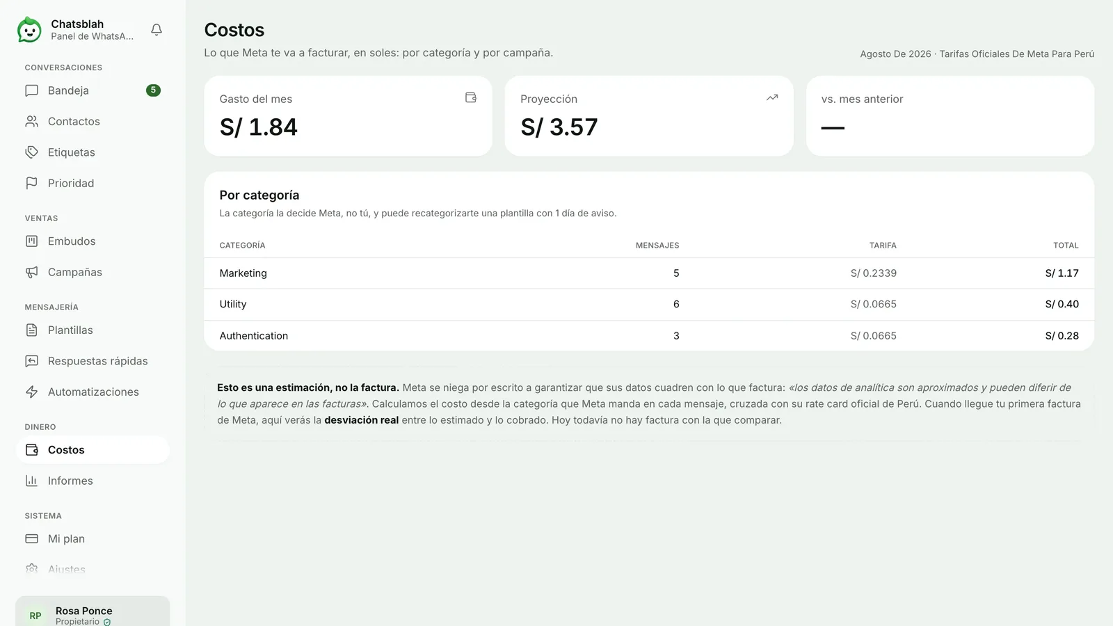 Costos en soles